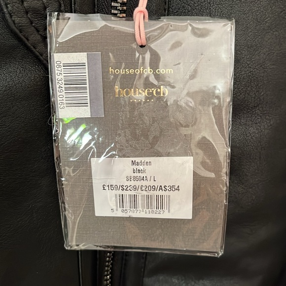 NWT. House of CB Black Shearling Vegan Leather Aviator Jacket Size Large - Picture 8 of 14